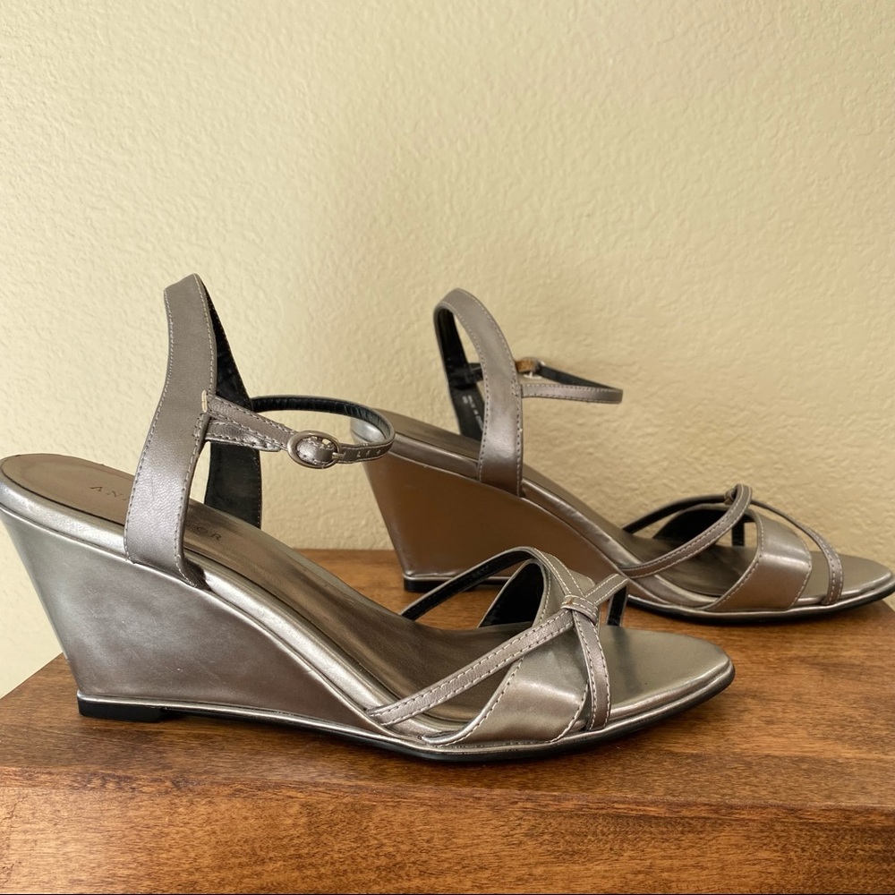 NWOT Ann Taylor strappy silver wedge sandals